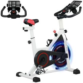 Adjustable Upright Stationary Exercise Bike w/ LCD Display, Indoor Cycling Bike for Home w/ Adjustable Resistance, White