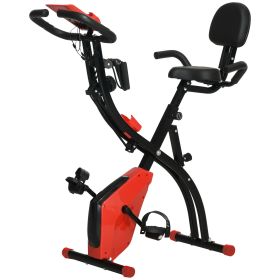 3 in 1 Folding Exercise Bike, Foldable Stationary Bike with 8-Level Magnetic Resistance, Adjustable Seat, Red