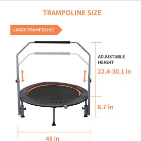 Folding Mini Fitness Trampoline With Adjustable Handles For Adults, Suitable For Indoor And Outdoor Exercise (Option: 48inch)